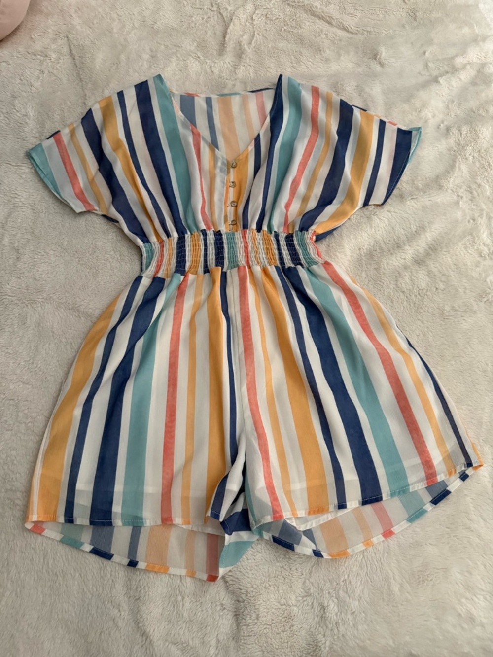 Women’s Striped Smocked-Waist Romper - Multi-Color
